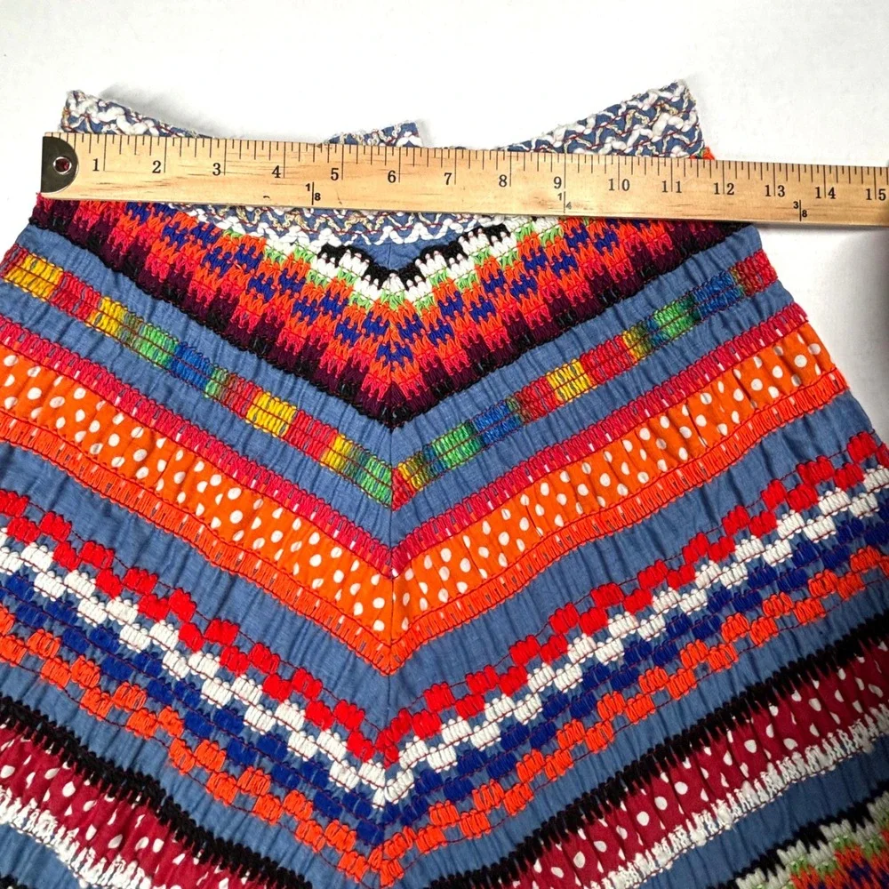 VTG Girls 14 Multi Color Chevron Embroidered Smocked ALine Skirt Ethnic Festival